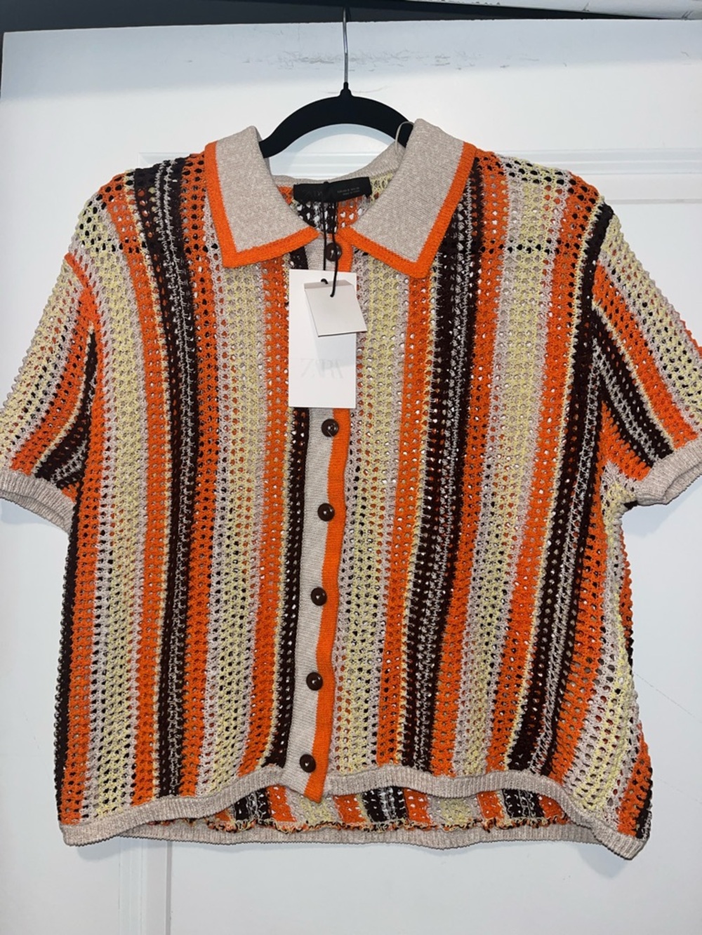 Zara Openwork Crochet Cardigan in Orange, Cream, Brown and Yellow